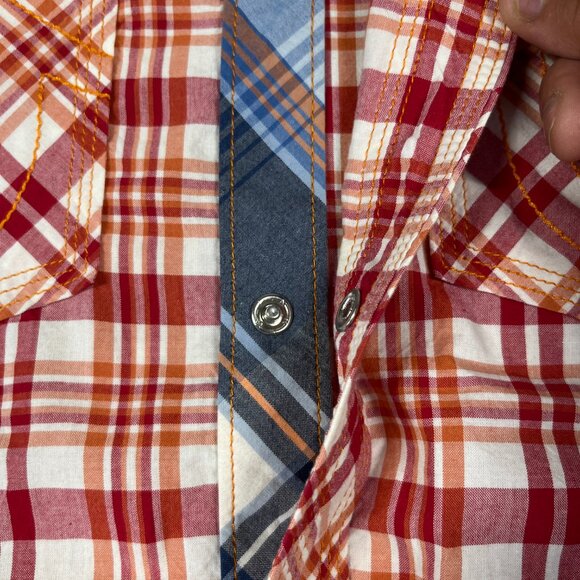 True Religion Shirt Mens Large Western Pearl Snap Long Sleeve Plaid Cotton Cuff - Picture 7 of 16